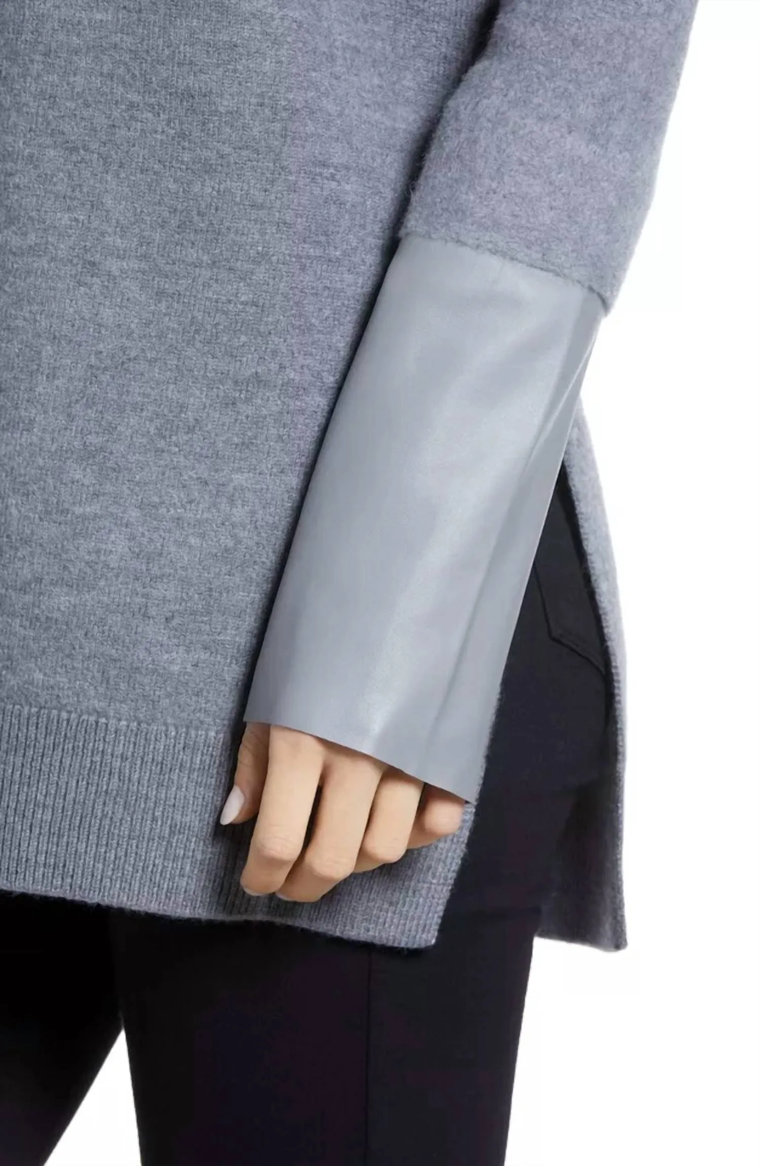 Allsaints - Leather Cuff Mid Length Side Slits Wool Sweater