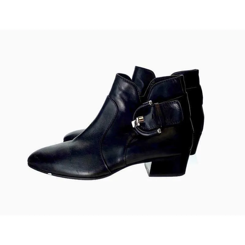 Aquatalia Women's Flambay Black Calf Ankle Boots Booties Buckle Zip Size 7.5