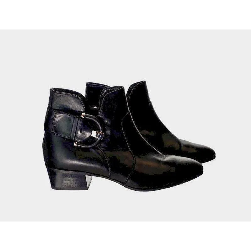 Aquatalia Women's Flambay Black Calf Ankle Boots Booties Buckle Zip Size 7.5