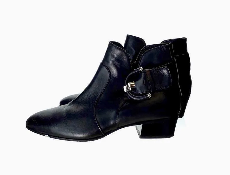 Aquatalia Women's Flambay Black Calf Ankle Boots Booties Buckle Zip Size 7.5