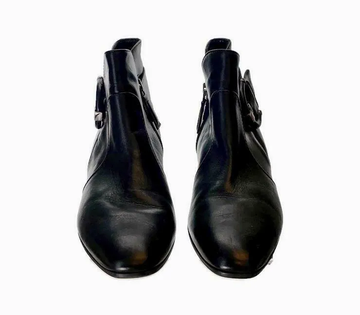 Aquatalia Women's Flambay Black Calf Ankle Boots Booties Buckle Zip Size 7.5