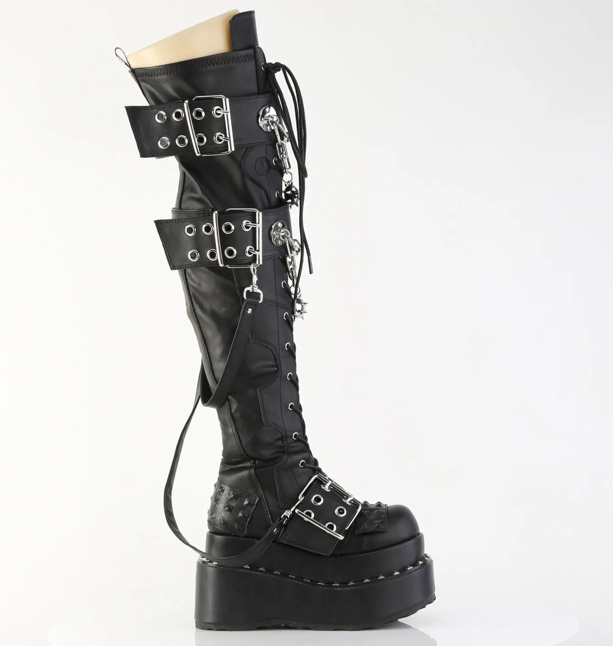 Bear 316 Black Platform Thigh Boots  - Demonia Direct