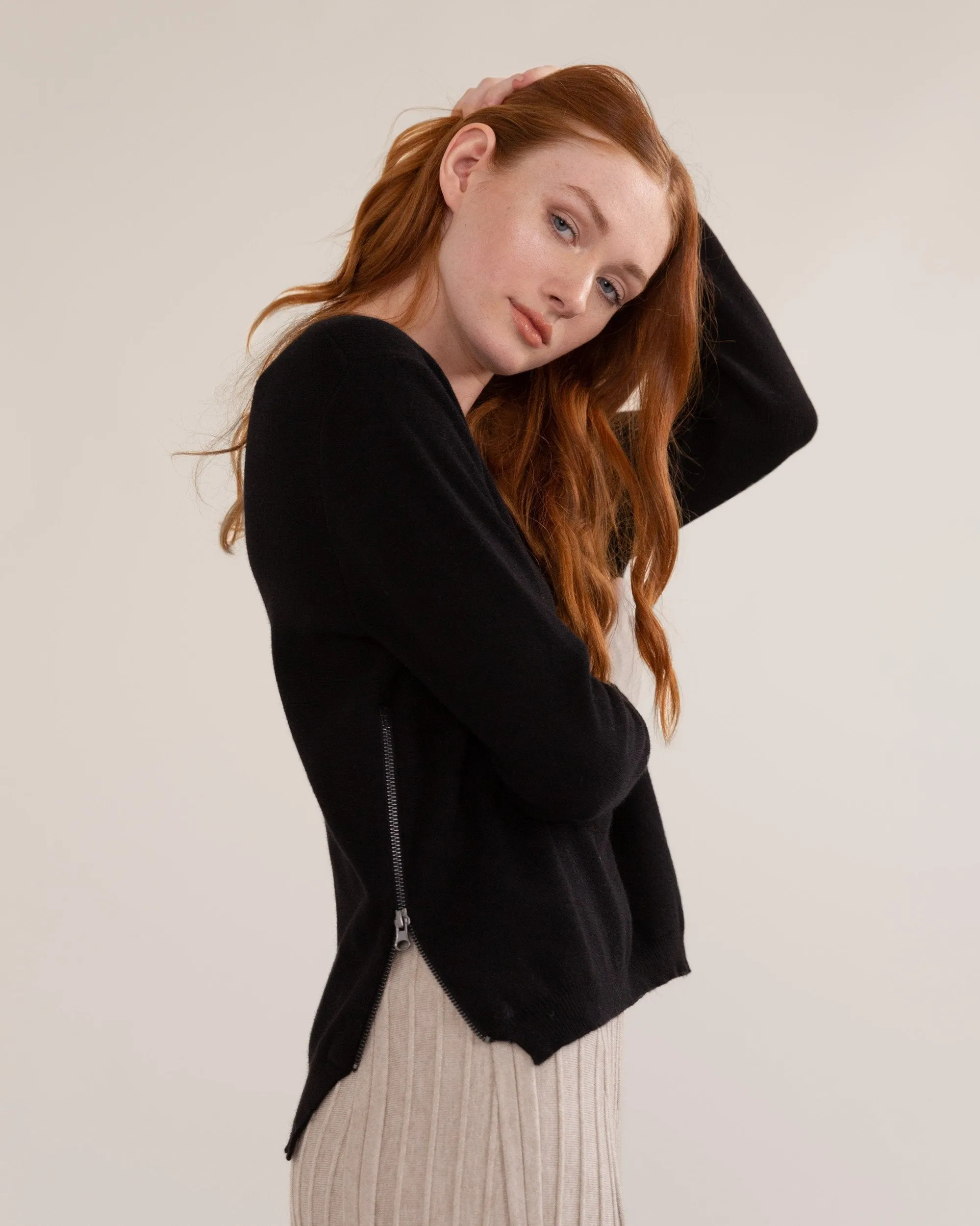 Carla Side-Zip Cashmere-Blend Sweater