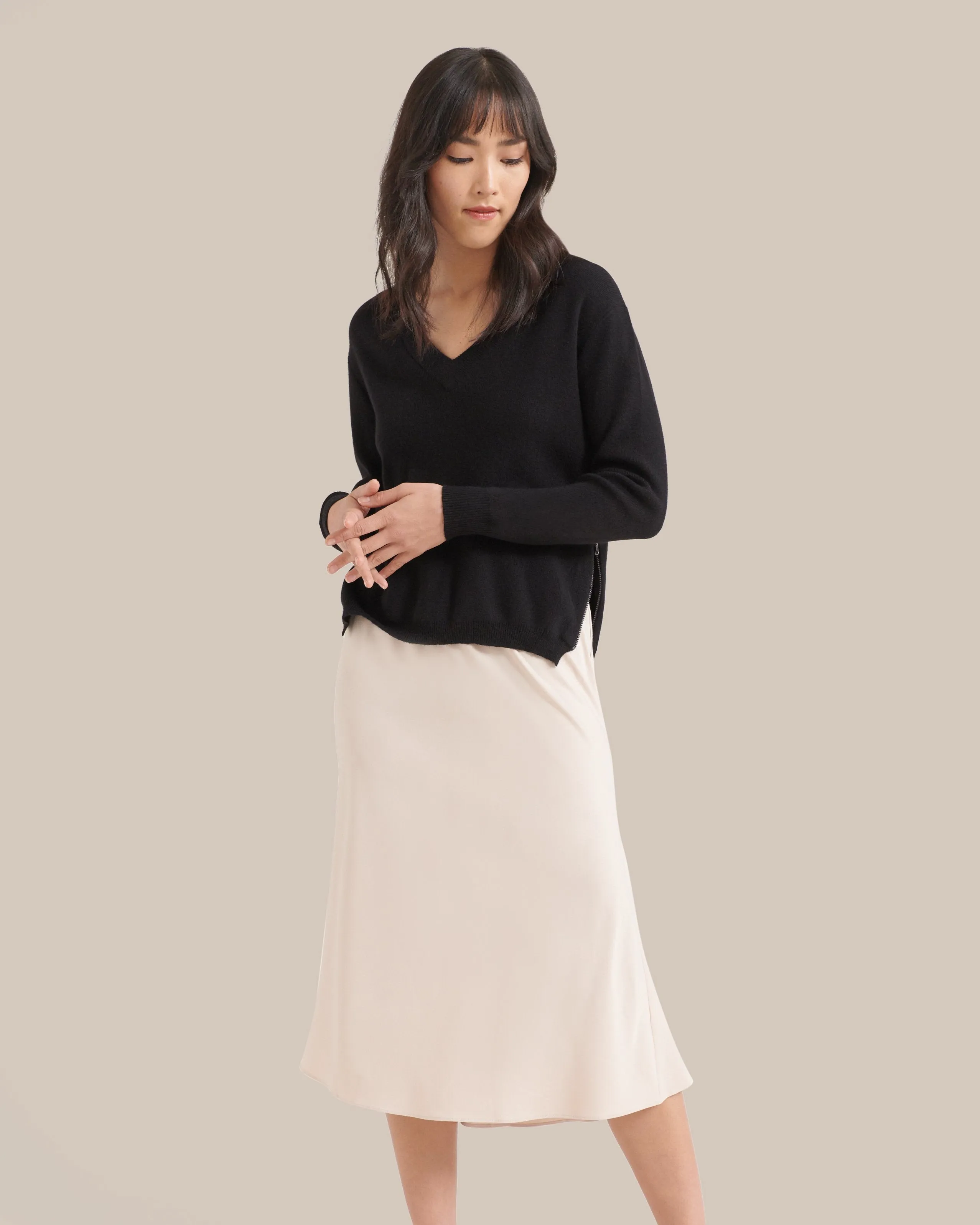 Carla Side-Zip Cashmere-Blend Sweater