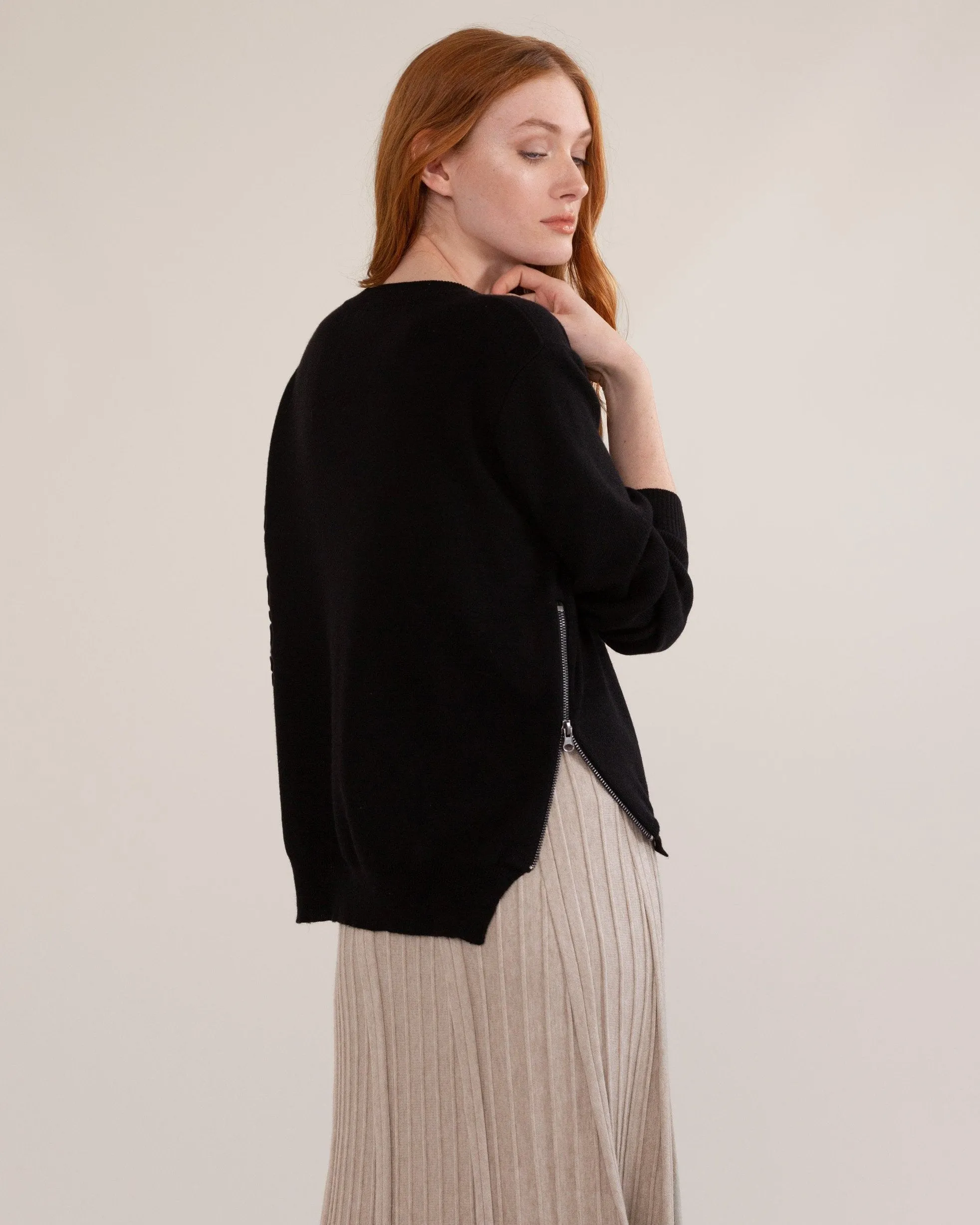 Carla Side-Zip Cashmere-Blend Sweater