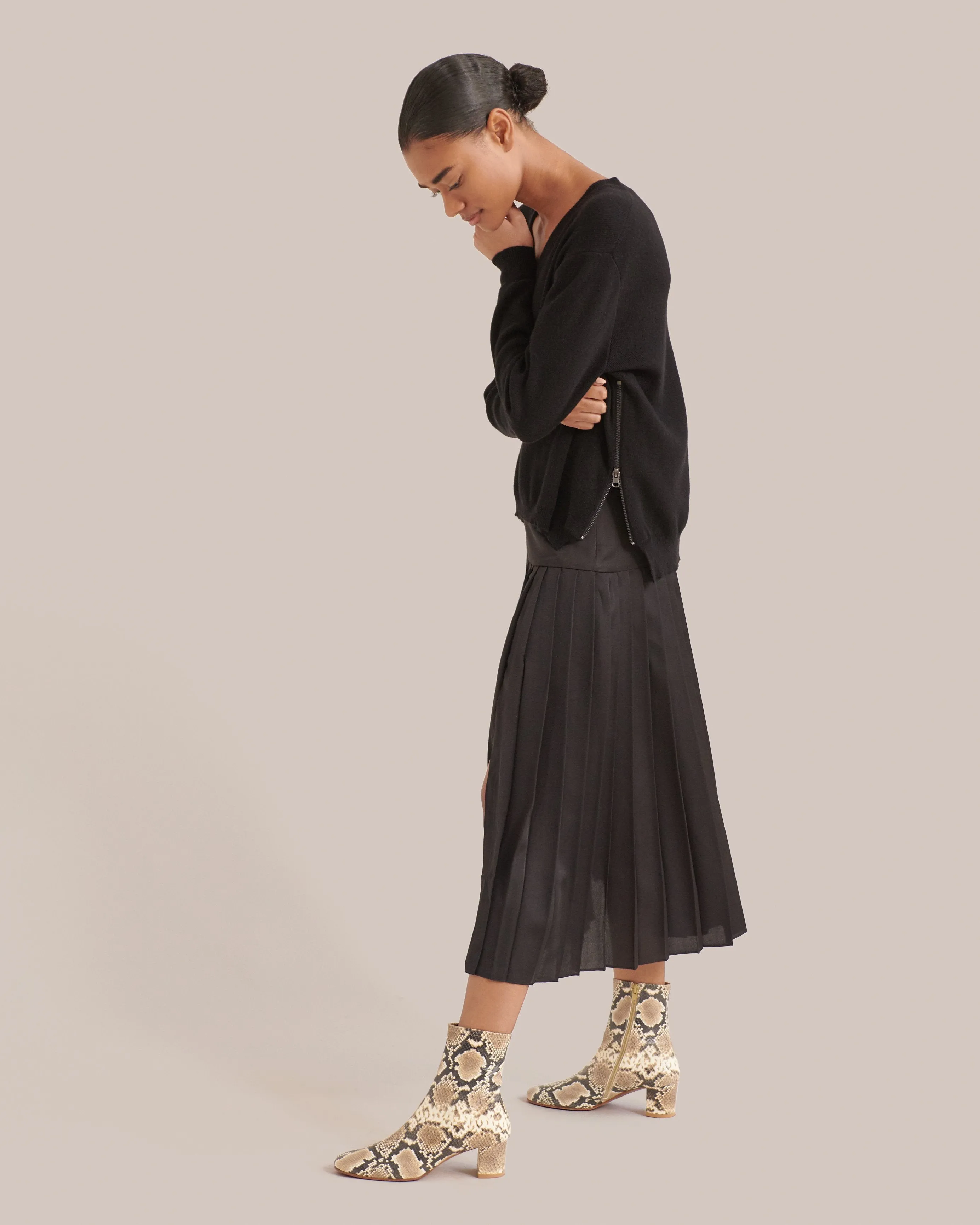Carla Side-Zip Cashmere-Blend Sweater