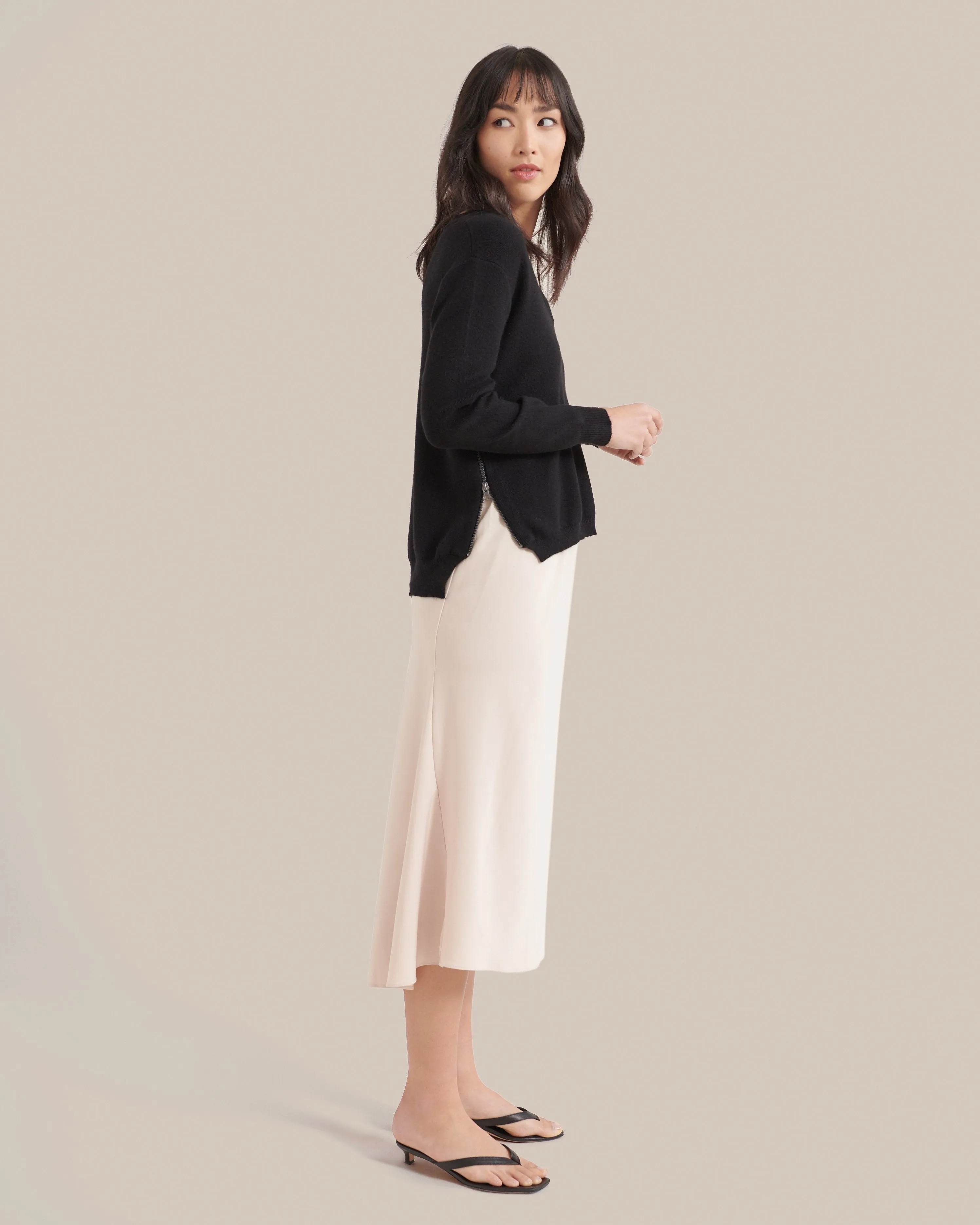 Carla Side-Zip Cashmere-Blend Sweater