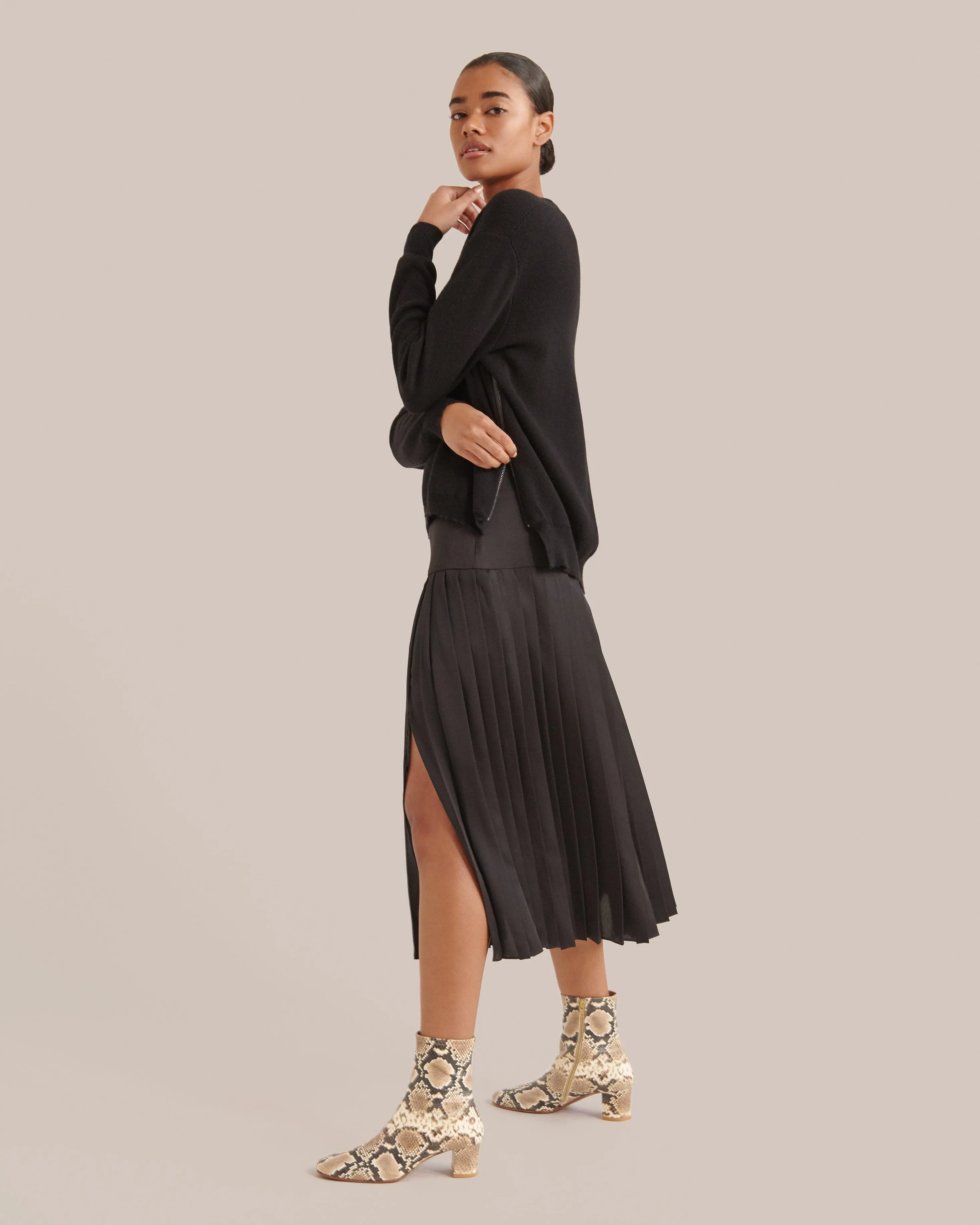 Carla Side-Zip Cashmere-Blend Sweater