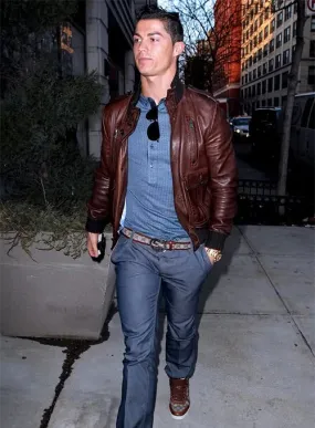 CRISTIANO RONALDO LEATHER JACKET | MEN CELEBRITY JACKET | GENUINE LEATHER JACKET