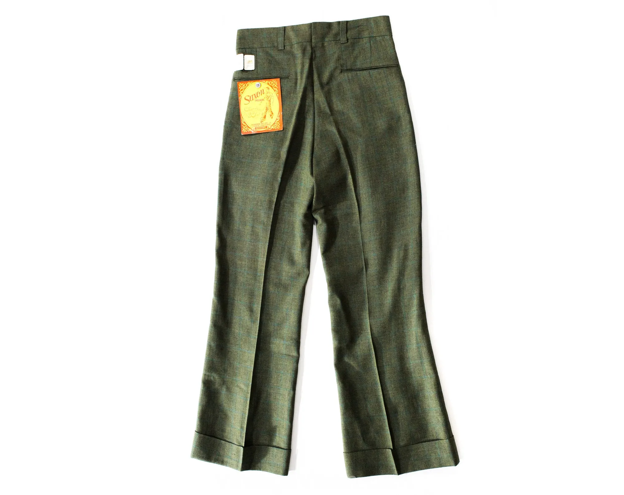 Men's Small Pant - Mens Retro Brown & Blue Plaid Trousers - Looks 1920s 30s Made in 1960s 70s - Saxon Baggies - Oxford Bags - Waist 29.5
