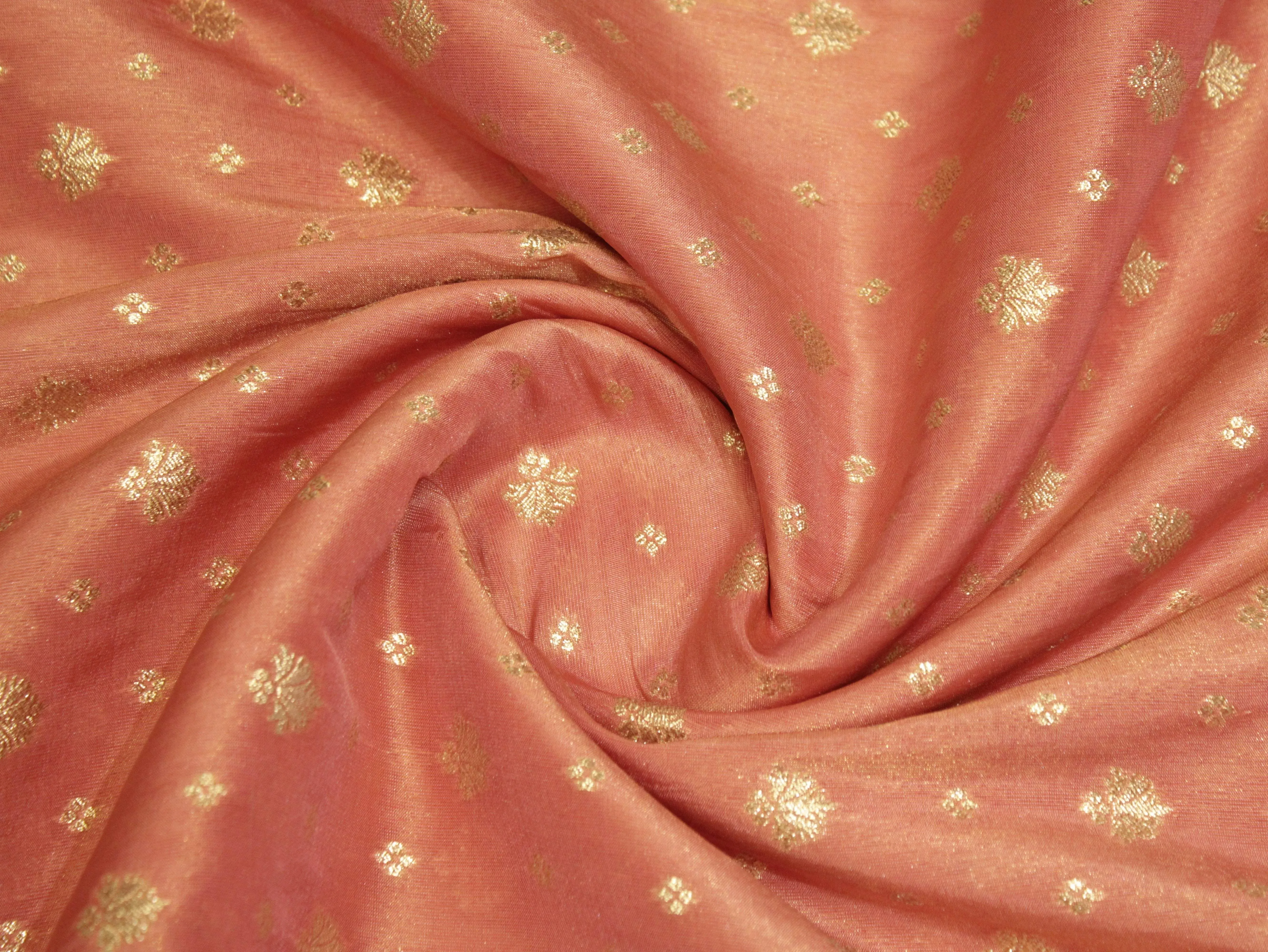 Premium Banarasi Buti Tissue Fabric - Peach