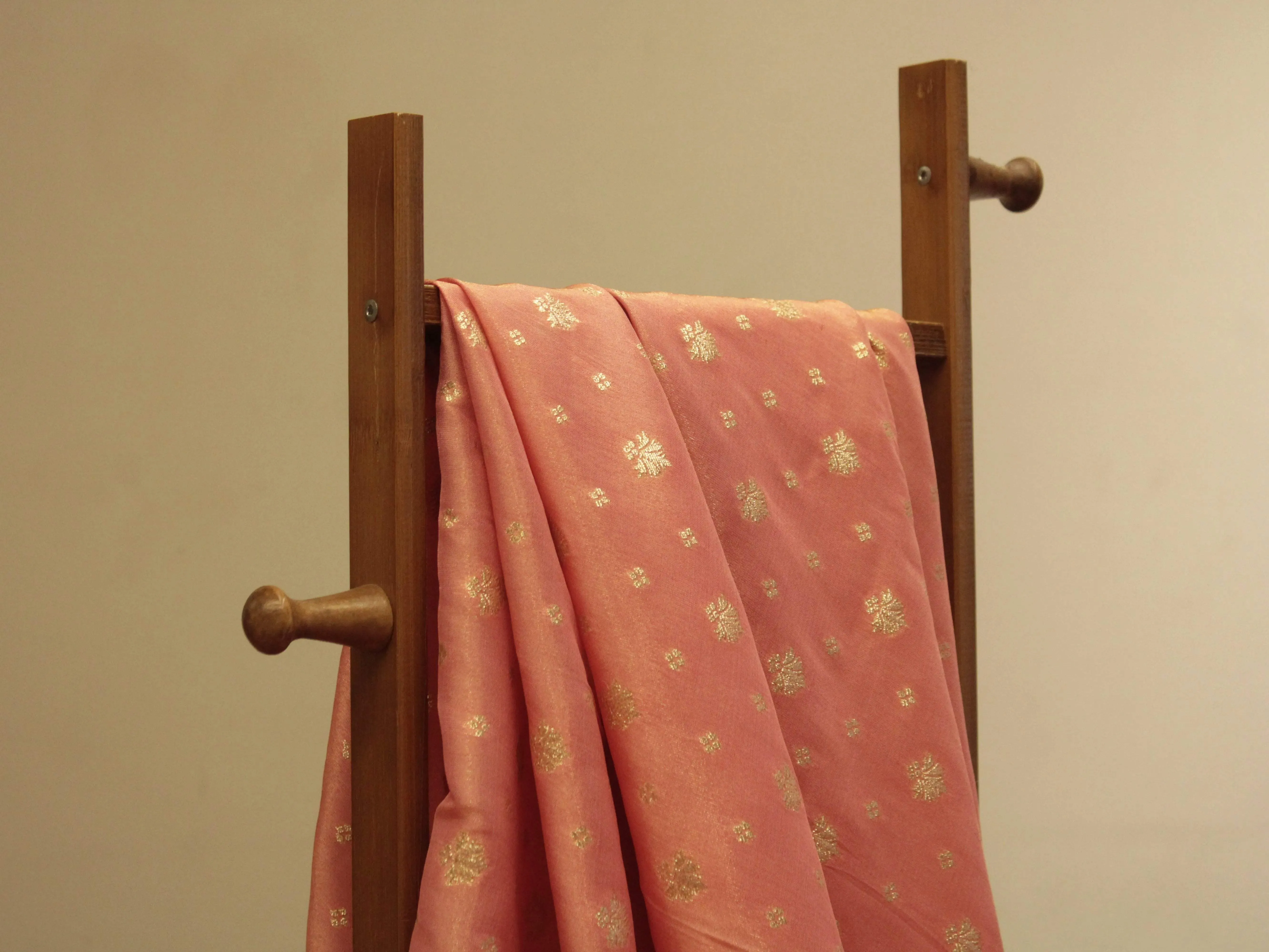 Premium Banarasi Buti Tissue Fabric - Peach