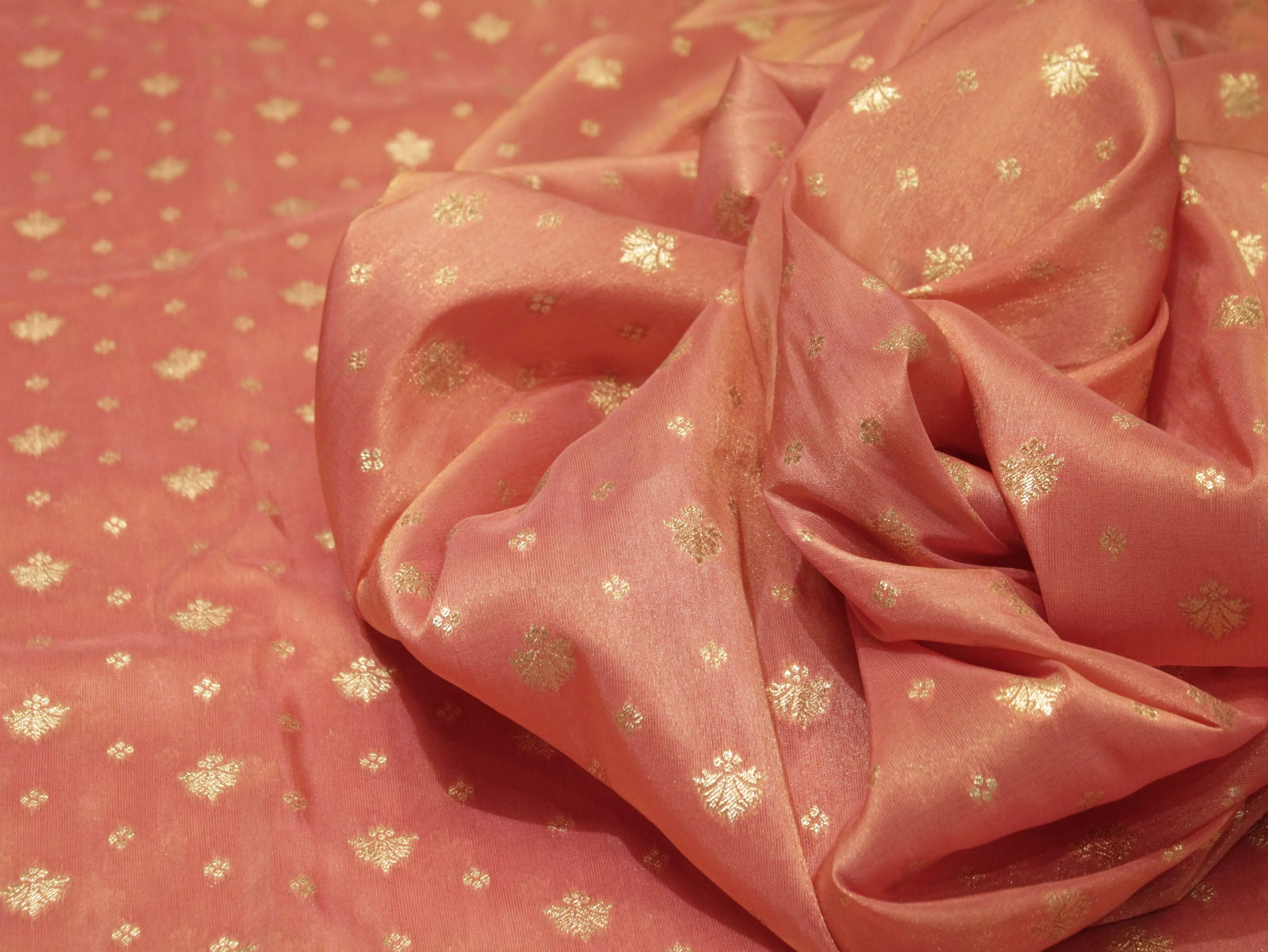Premium Banarasi Buti Tissue Fabric - Peach