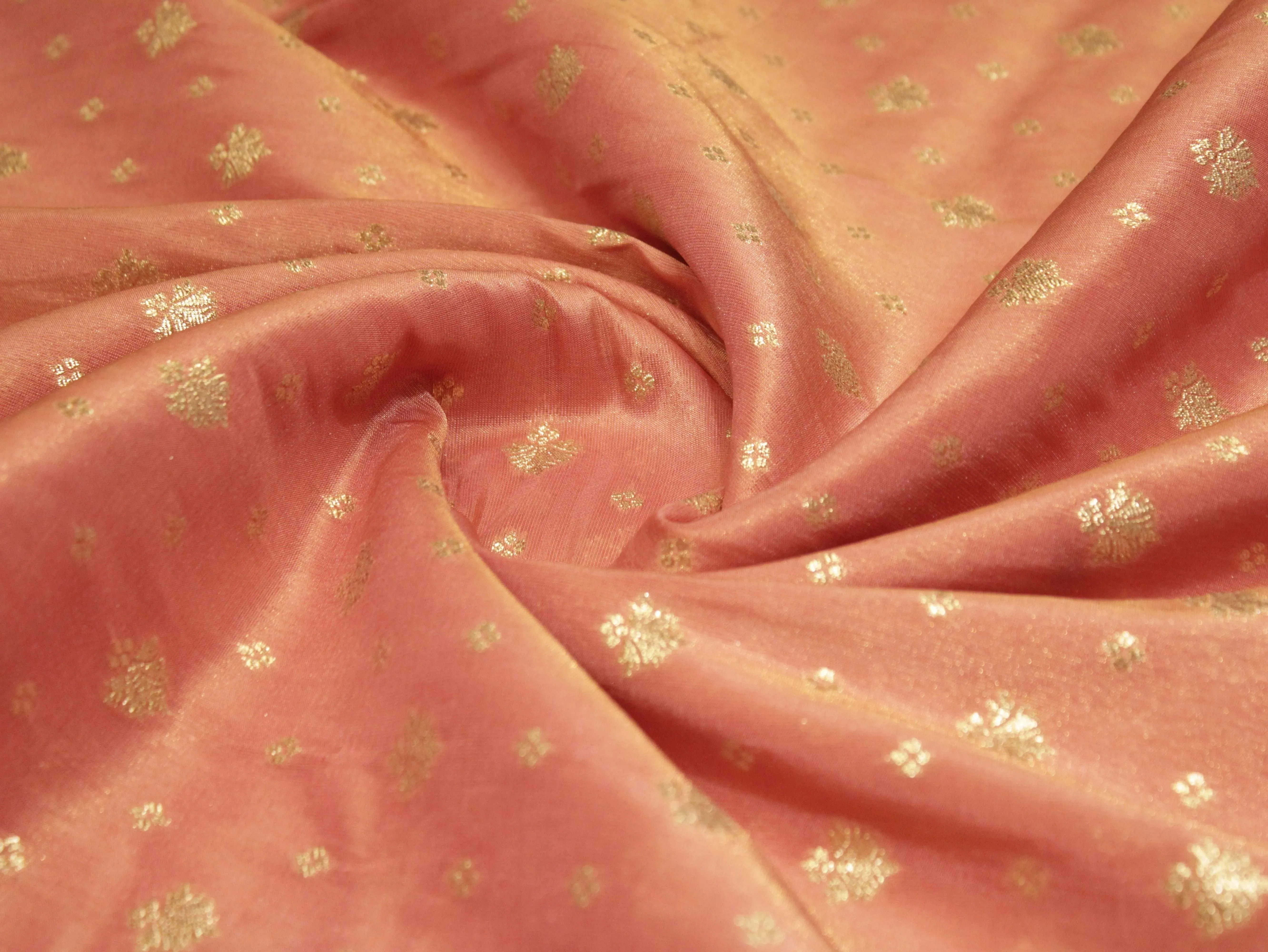 Premium Banarasi Buti Tissue Fabric - Peach