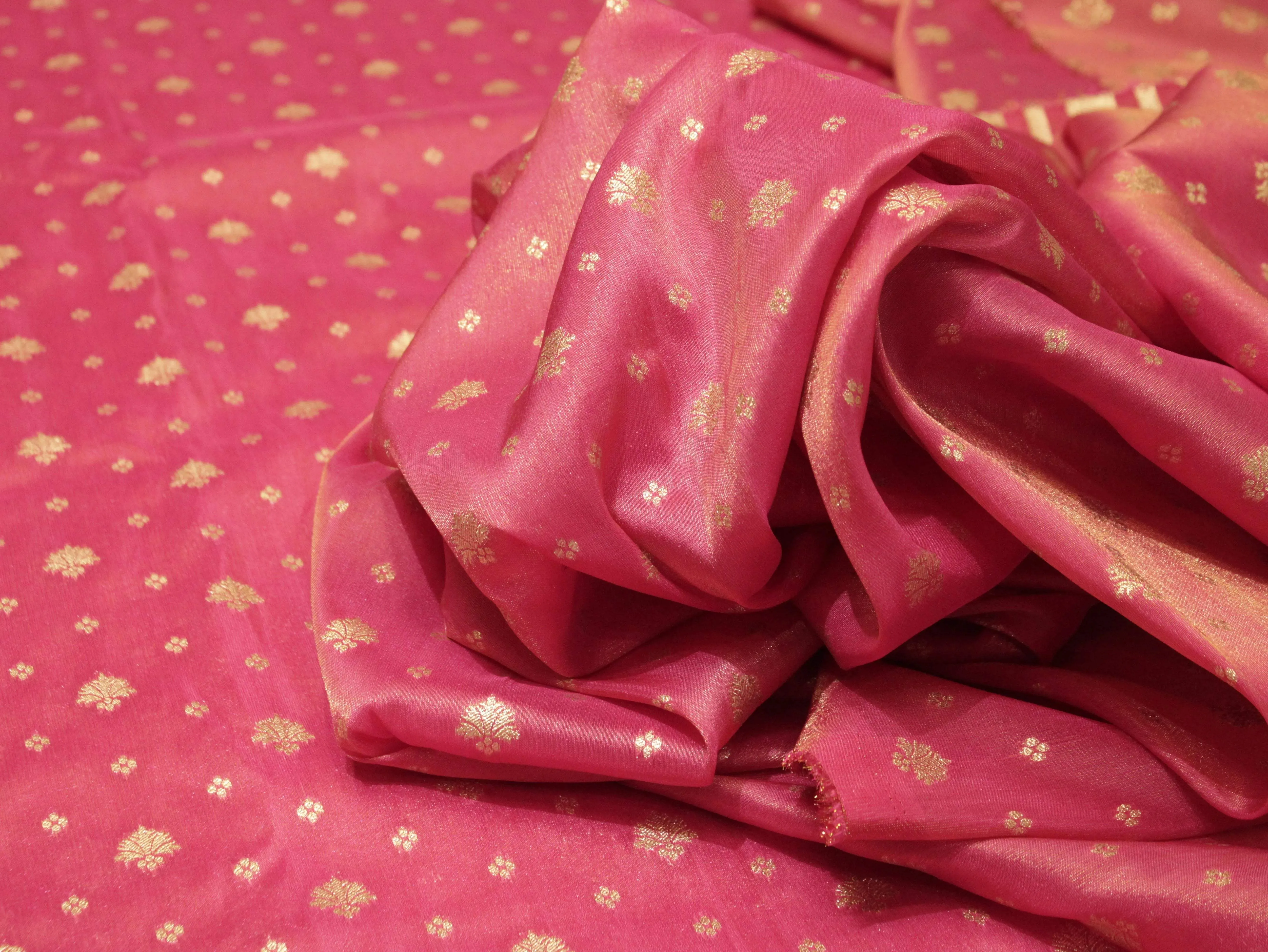 Premium Banarasi Buti Tissue Fabric - Rani