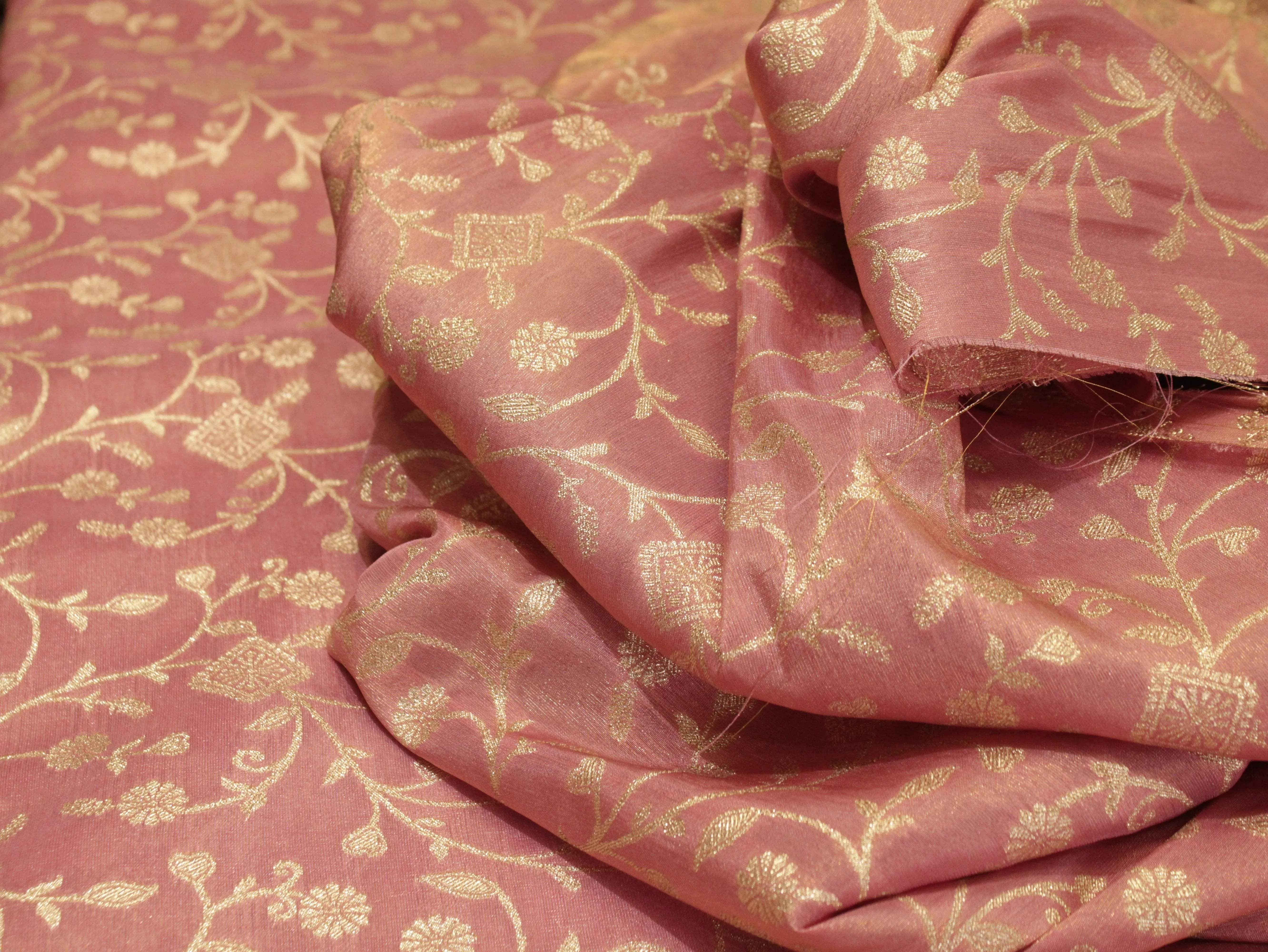 Premium Zari Jaal Woven Banarasi Tissue Fabric - Peach