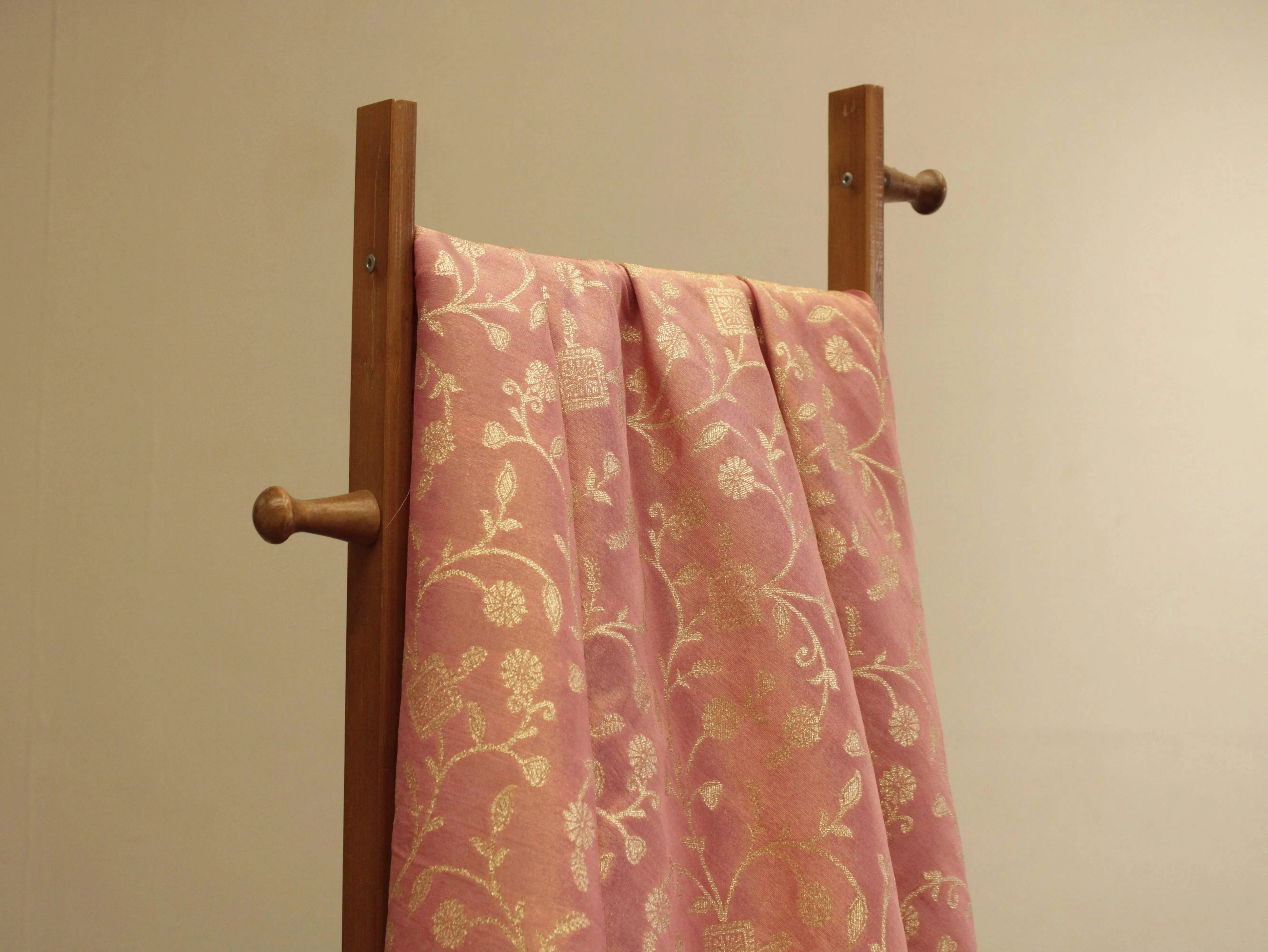 Premium Zari Jaal Woven Banarasi Tissue Fabric - Peach