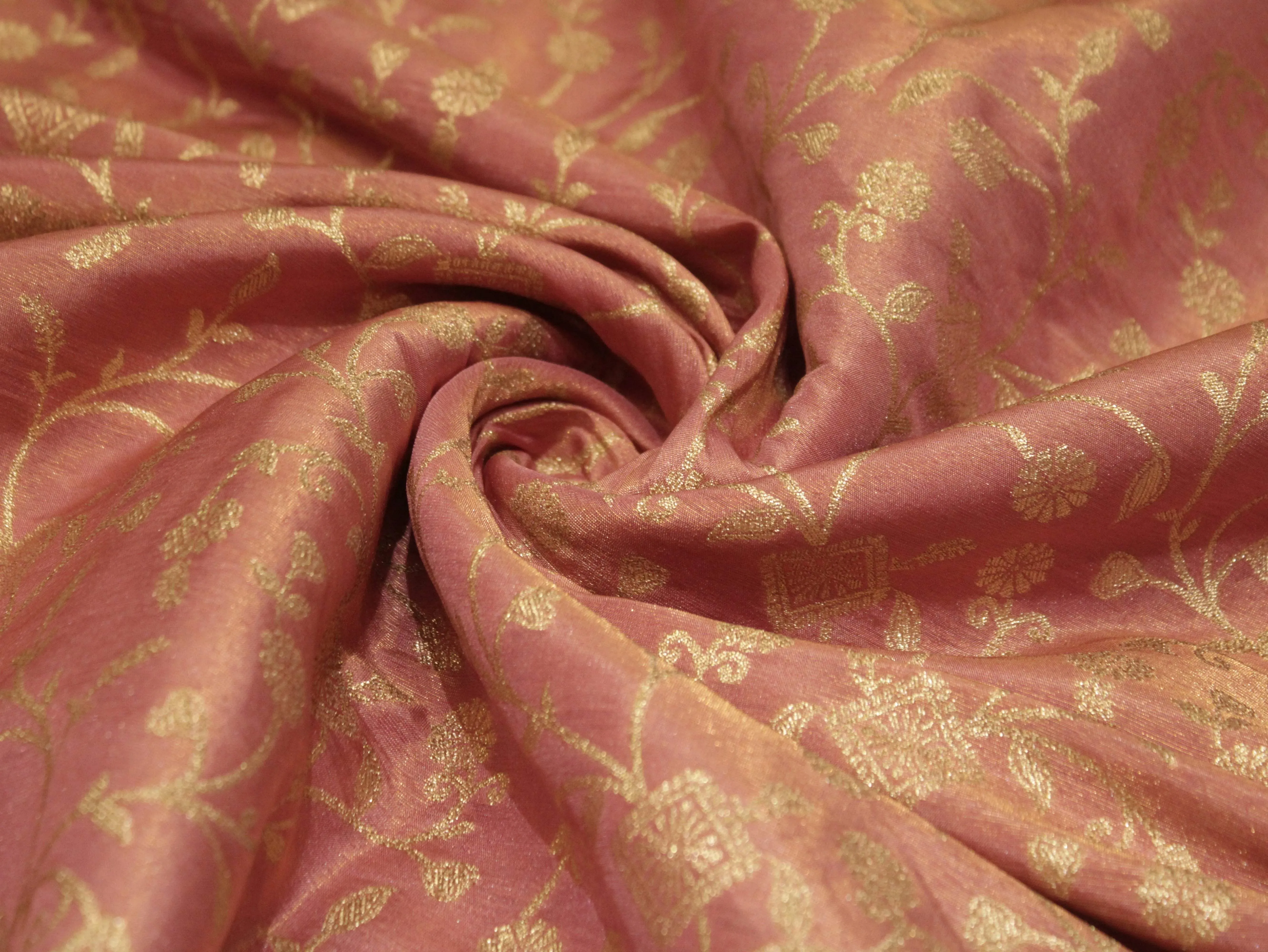 Premium Zari Jaal Woven Banarasi Tissue Fabric - Peach