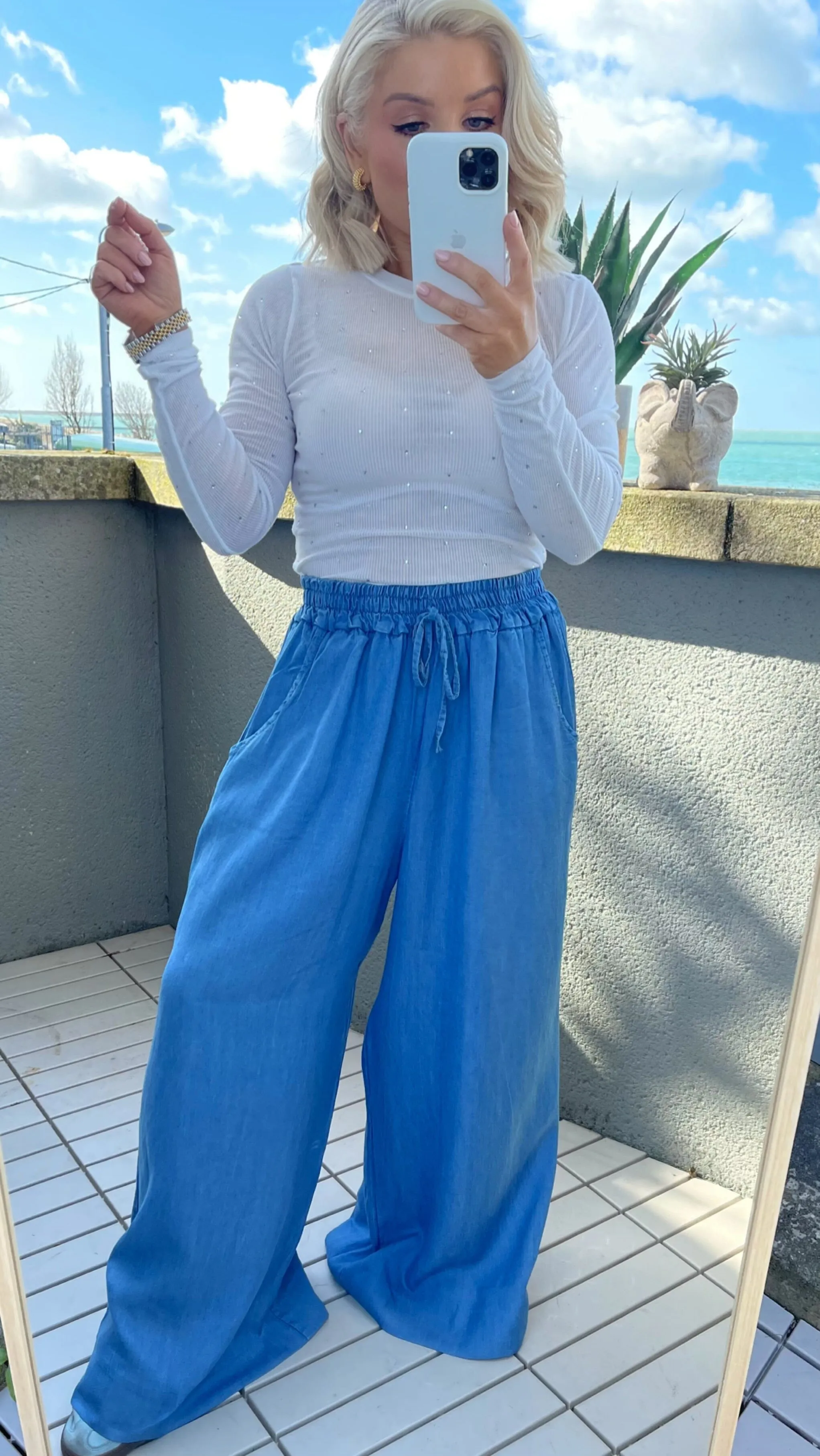 TENCEL SOFT DENIM PALAZZO TROUSERS